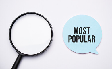 most popular speech bubble and black magnifier isolated on the yellow background. - obrazy, fototapety, plakaty