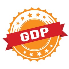 GDP text on red orange ribbon stamp.