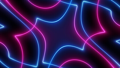 neon blue pink futuristic ultraviolet energy curvy glowing lines laser tunnel Sci-Fi black high resolution background with space for text or logo