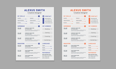 Modern and stylish minimalist professional cv resume template design for winning job