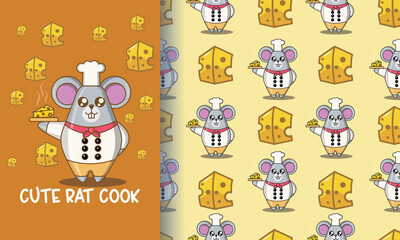 Chef's rat and cheese. illustration and pattern set premium vector