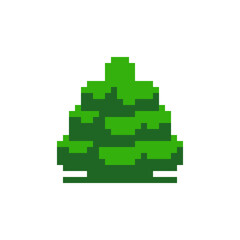 8bit fir-tree, game assets. 1-bit sprite. Isolated abstract vector illustration.  Element design for stickers, embroidery, mobile app.