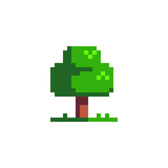 Green tree pixel art icon isolated vector illustration. Eco Green Organic Oak Plant Logotype concept. Design logo, mobile app, sticker, embroidery. Game assets 8-bit sprite. 