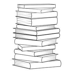 Black and white set of books, vector image on a white background.