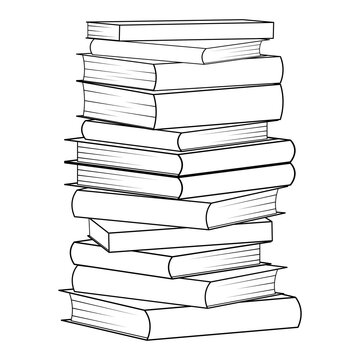 Black and white set of books, vector image on a white background.
