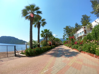 Fototapeta premium Icmeler Bay, aegean and Mediterranean sea. Turkish resort of Marmaris. summer vacation or weekend on sea coast
