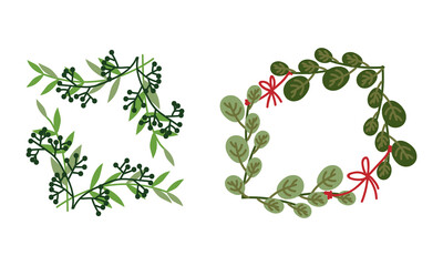 Green Entangled Branches and Twigs as Decorative Element Vector Set