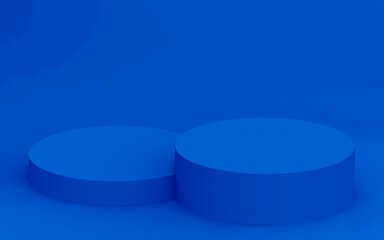 Abstract 3d blue color cylinder podium minimal studio background.
