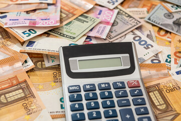 Business accounting euro hrivna dollar and calculator