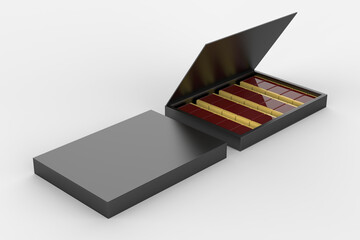 Box of Chocolate Sweets isolated on white background. 3d illustration