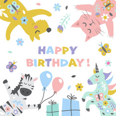 Happy birthday Cute illustration for greeting card and poster
