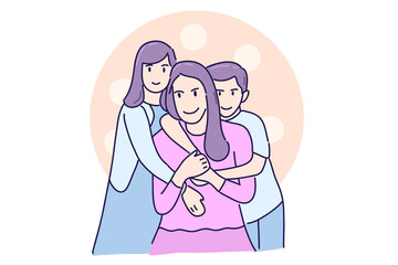 Hand drawn illustration cute kids hug they mother