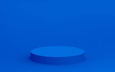 Abstract 3d blue color cylinder podium minimal studio background.