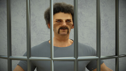 criminal detention man in jail imprisonment 3D illustration