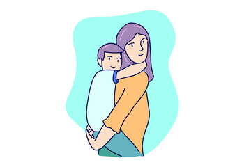 Hand drawn illustration mother carry her daughter