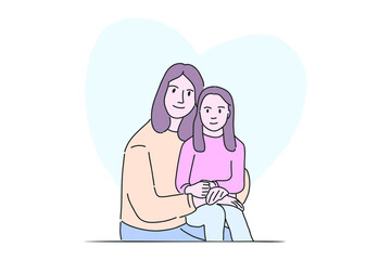 Hand drawn illustration sweet pose mother and daughter