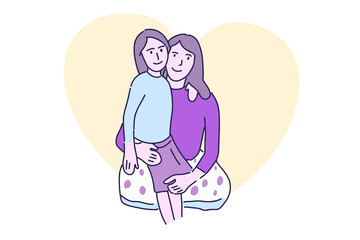 Hand drawn illustration happy mother and daughter