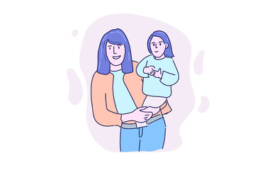 Hand drawn illustration sweet mom and kids color