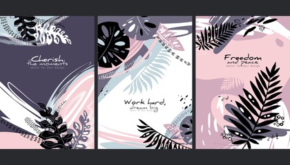 Set of trendy abstract creative and art templates with floral and painting elements. Design for notebook, banner, cover, wallpaper, posters and other