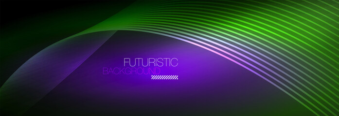 Abstract neon glowing light in the dark with waves. Shiny magic energy and motion concept, vector abstract wallpaper background