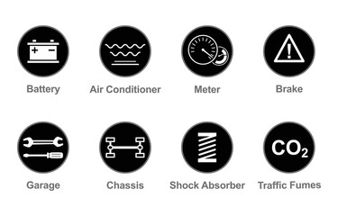 Car Auto Service and Garage Abstract Signs. Design elements with mechanical parts icons. Vector illustration