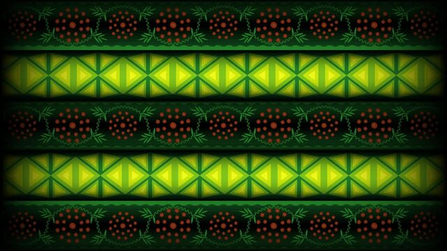 Looping animated background in flat style, seamless pattern in Indian folk style