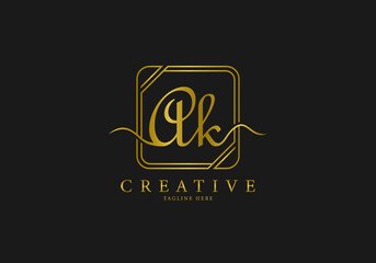 Initial AK Letter Golden Square Signature, Luxury Logo.
