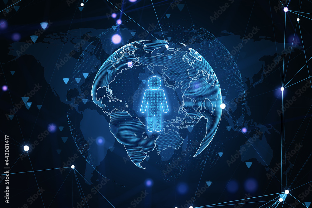 Aufkleber creative globe hologram with person icon. digital recruiting and technology concept. 3d rendering.