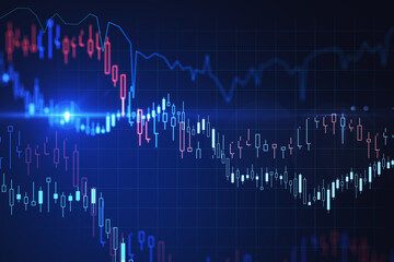 Creative glowing forex background. Trade and market concept. 3D Rendering.