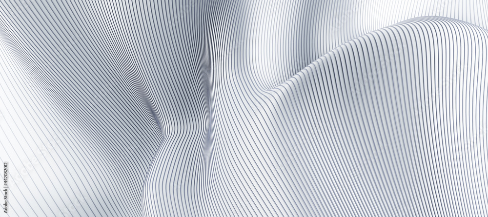 Poster wide white lines and curves background. 3d rendering.