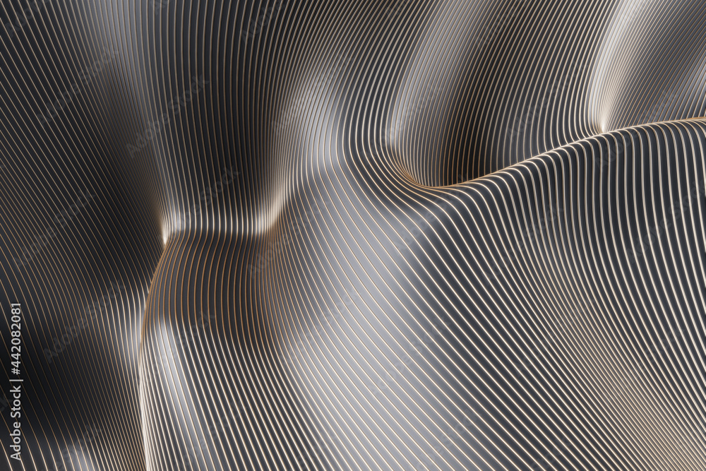 Poster Creative black lines and curves background. 3D Rendering.