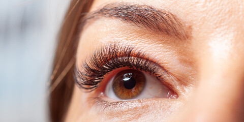 Woman Eyes with Eyelashes Extension. Lashes extension.