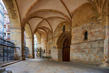 View of the vaulted arcade sheltering the east door of the Catedral de Santiago in the Old Town (Casco Viejo)  Bilbao