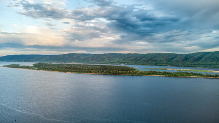 Dark clouds over the river.