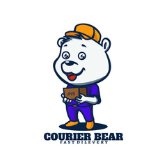 Vector Logo Illustration Courier Bear Mascot Cartoon Style.
