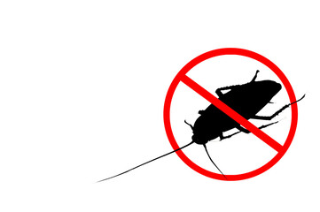 The silhouette of a cockroach in a red forbidding circle.The stop cockroach icon is forbidding sign.
