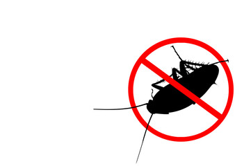 The silhouette of a cockroach in a red forbidding circle.The stop cockroach icon is forbidding sign.