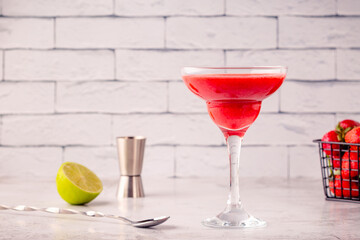 Cold summer strawberry cocktail