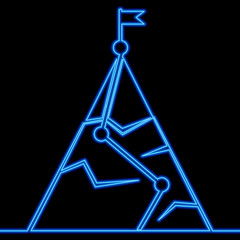 Continuous line Mountain Flag startup neon concept