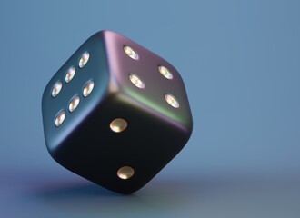 Shiny dices on blue background. 3d render