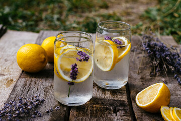 lemon water with lavender flowers