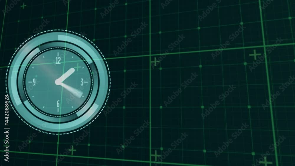 Poster animation of clock moving fast over grid