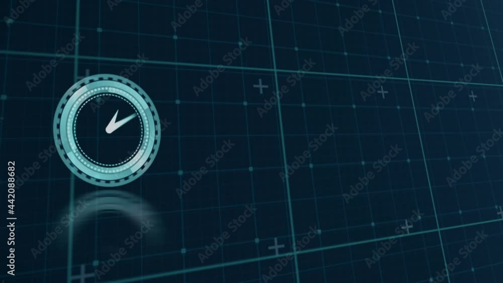 Poster animation of clock moving fast over grid
