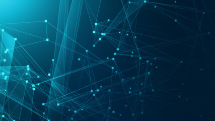 Abstract blue green polygon tech network with connect technology background. Abstract dots and lines texture background. 3d rendering.