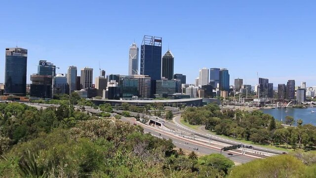 City Of Perth Skyline Seen From Kings Park And Botanic Gardens Lookout