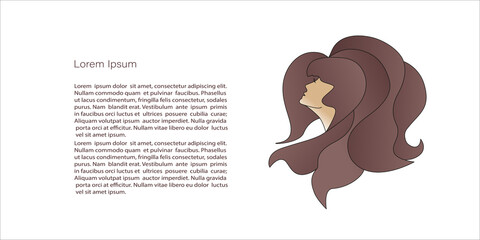 Chic logo  female beauty. Profile portrait of a girl with thick hair, luxury logo.. Vector Template with copy space for  woman care concept. Beauty Salon, banner  with copy space for invitation