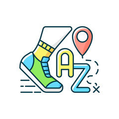 Alphatourism RGB color icon. Leisure activity and lifestyle. Traveller journey. Route for exercising and jogging. Isolated vector illustration. Travel industry category simple filled line drawing
