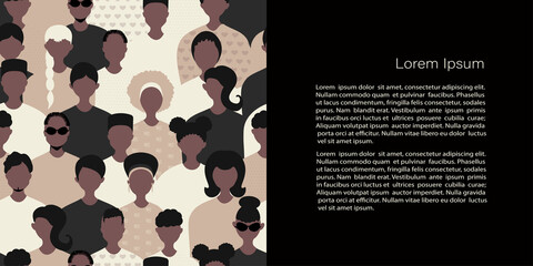 Stop racism and stronger together concept. BLM, Black lives matter,  African Americans and white people against racism. Vector Template with copy space for invitation, cards or banner and  poster, 