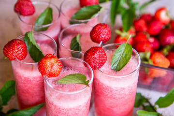 Strawberry smoothie with fresh berries with meant