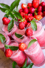 Strawberry smoothie with fresh berries with meant